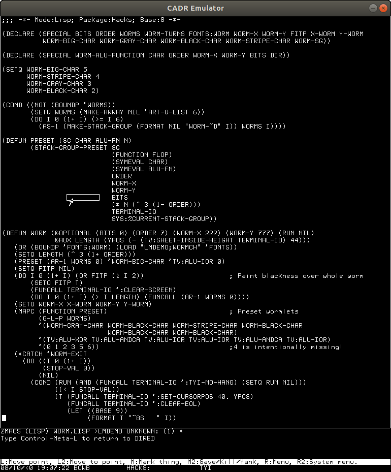 MIT-CADR Worm demo code